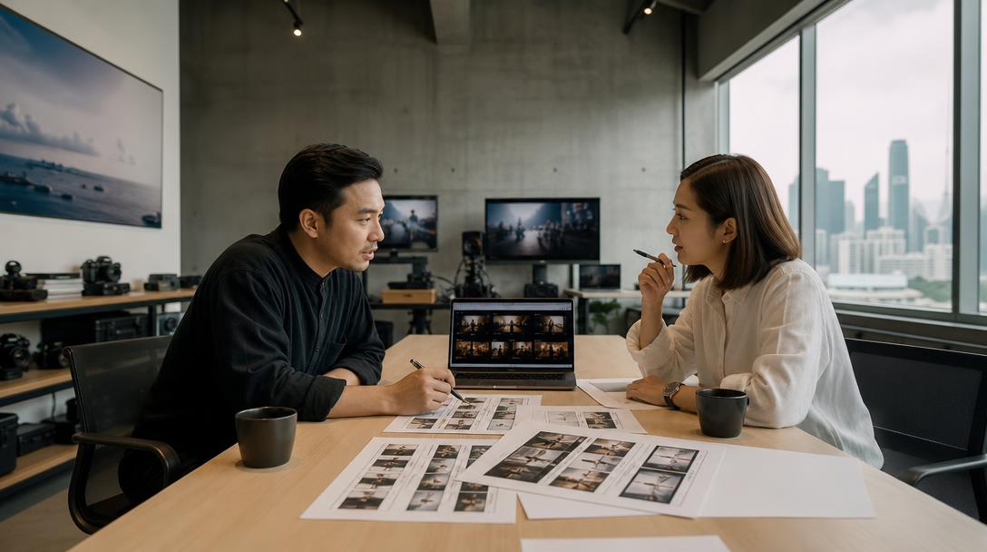 Singapore brand and production teams reviewing the results of an AI video pilot
