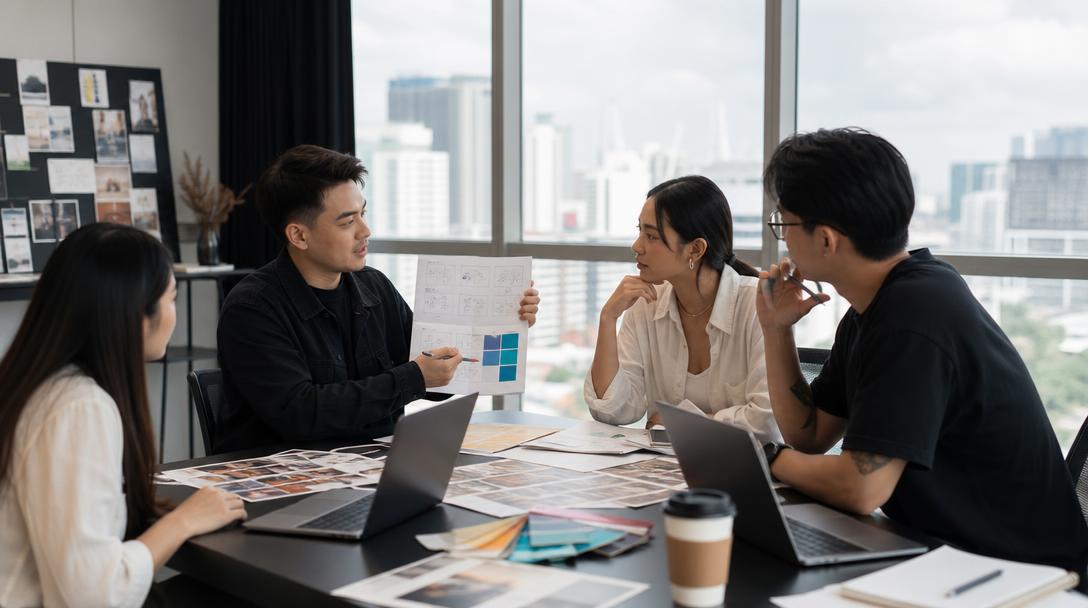 AI-assisted animated scenes visualising an abstract business idea for a Singapore campaign